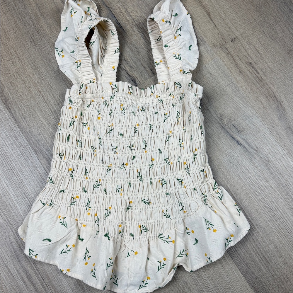 Kirious Los Angeles Cream Floral Ruffle Strap Peplum Crop Top NWOT Women's‎ XS - Picture 2 of 4